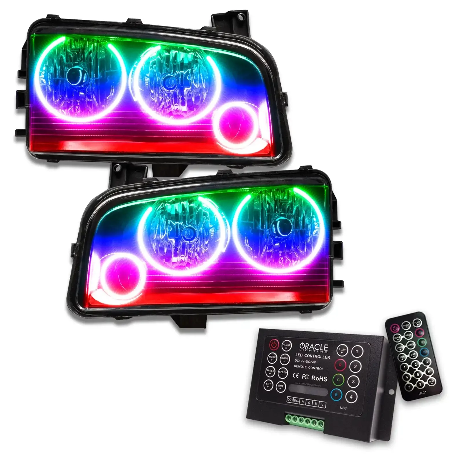 2005-2010 Dodge Charger Pre-Assembled Headlights - Non HID - Triple Halo - Image 9