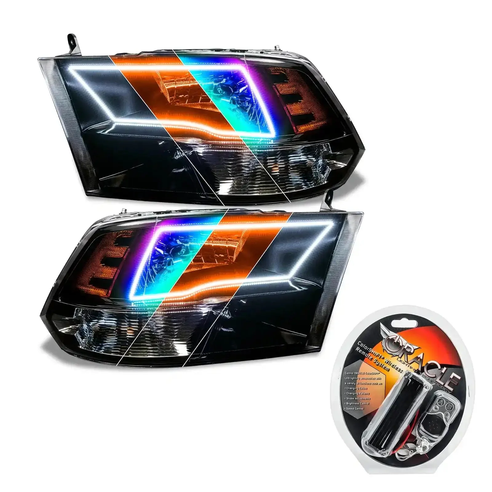 ORACLE Lighting 2009-2018 RAM ColorSHIFT Switchback Quad Pre-Assembled Halo Headlights - Black Housing - Image 36