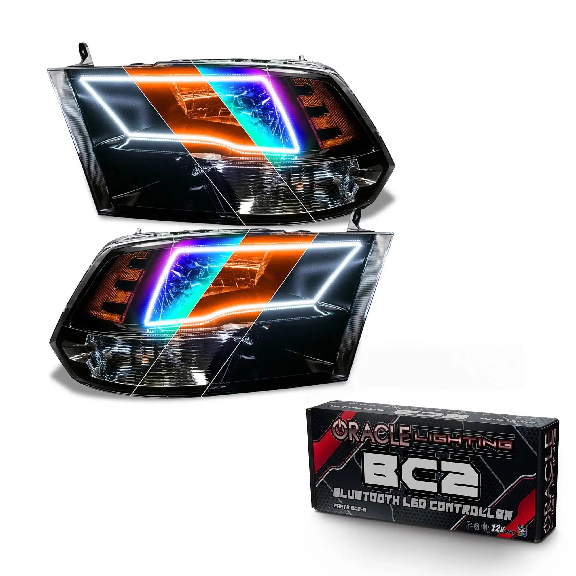 ORACLE Lighting 2009-2018 RAM ColorSHIFT Switchback Quad Pre-Assembled Halo Headlights - Black Housing - Image 6