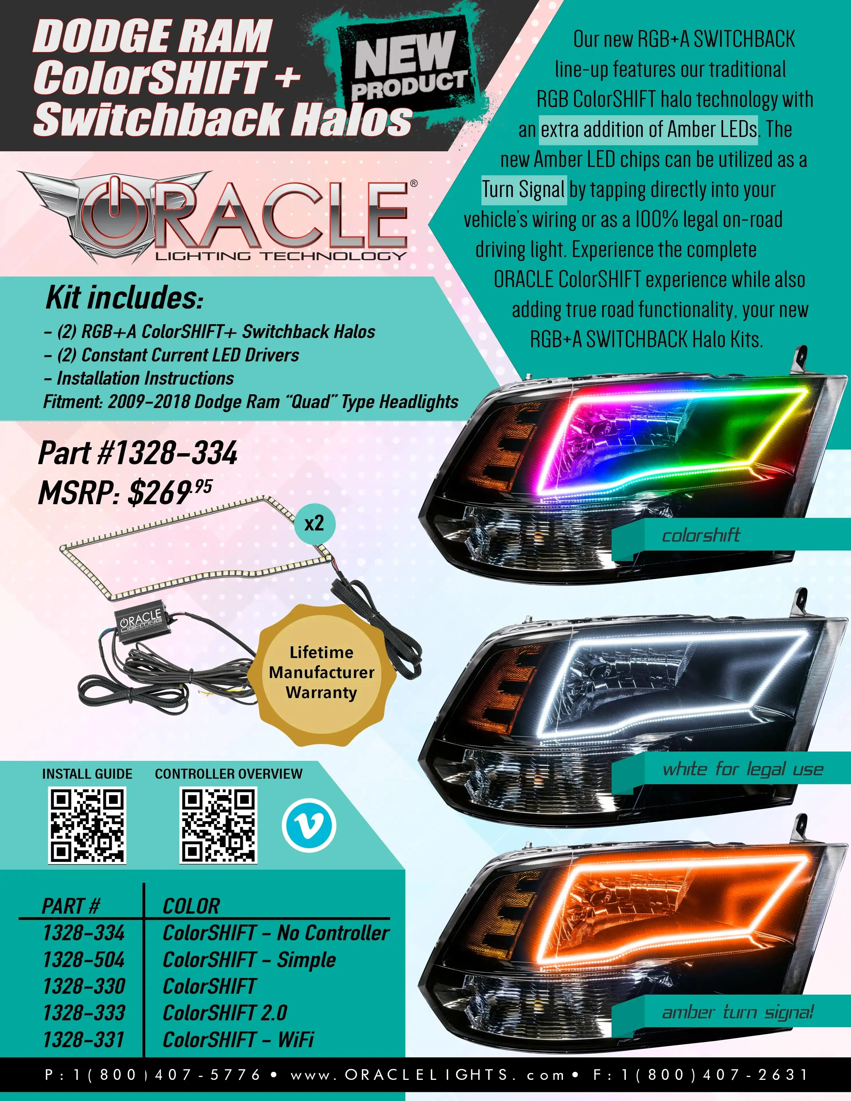 ORACLE Lighting 2009-2018 Ram RGB+A ColorSHIFT+ Switchback Quad Headlight Halo Kit - Image 9