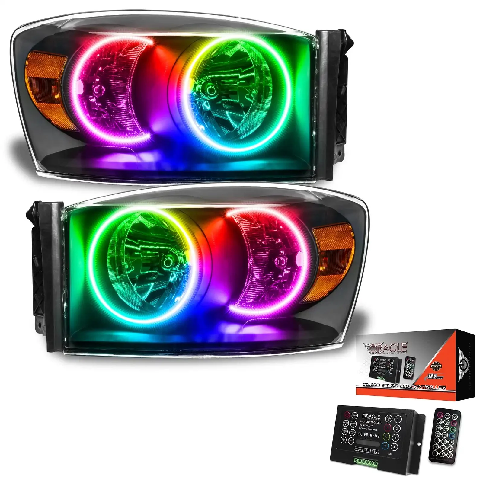 ORACLE Lighting 2007-2008 Dodge Ram Pre-Assembled Halo Headlights - Black - Image 6