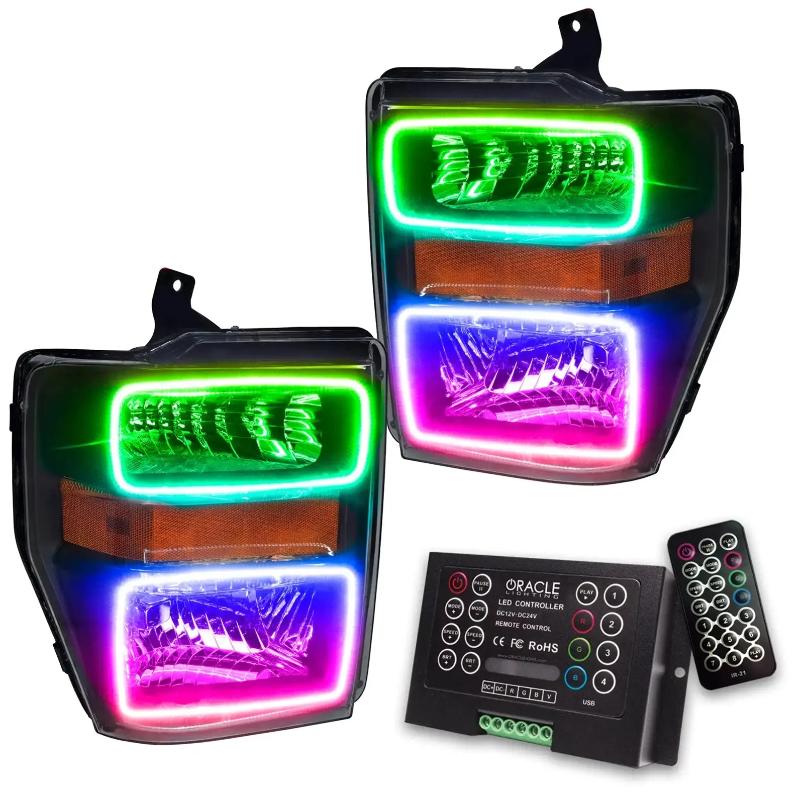 ORACLE Lighting 2008-2010 Ford F-250/F-350 Super Duty Pre-Assembled Halo Headlights - Black - Image 10