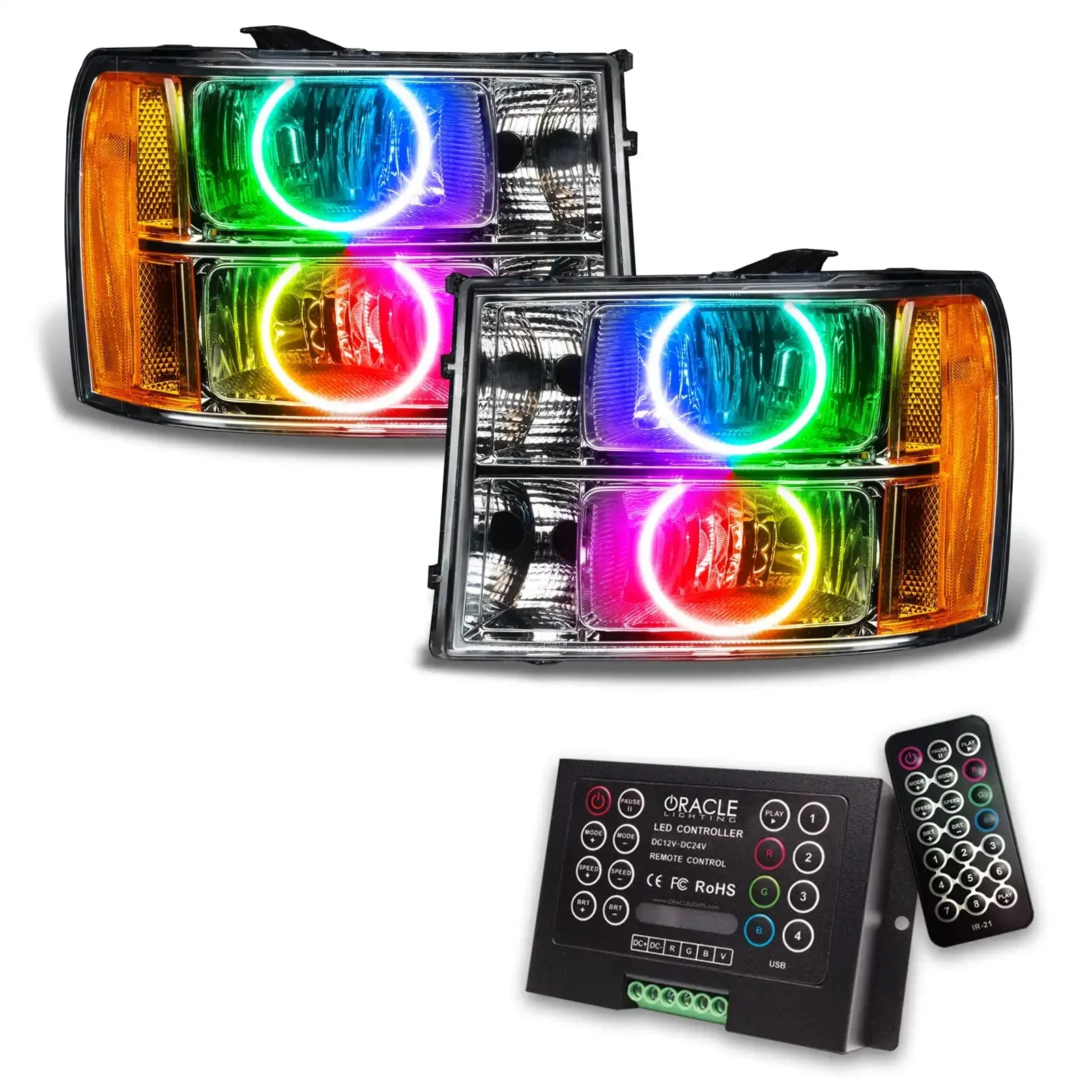 ORACLE Lighting 2007-2013 GMC Sierra Pre-Assembled Halo Headlights - Round Ring Design - Image 12