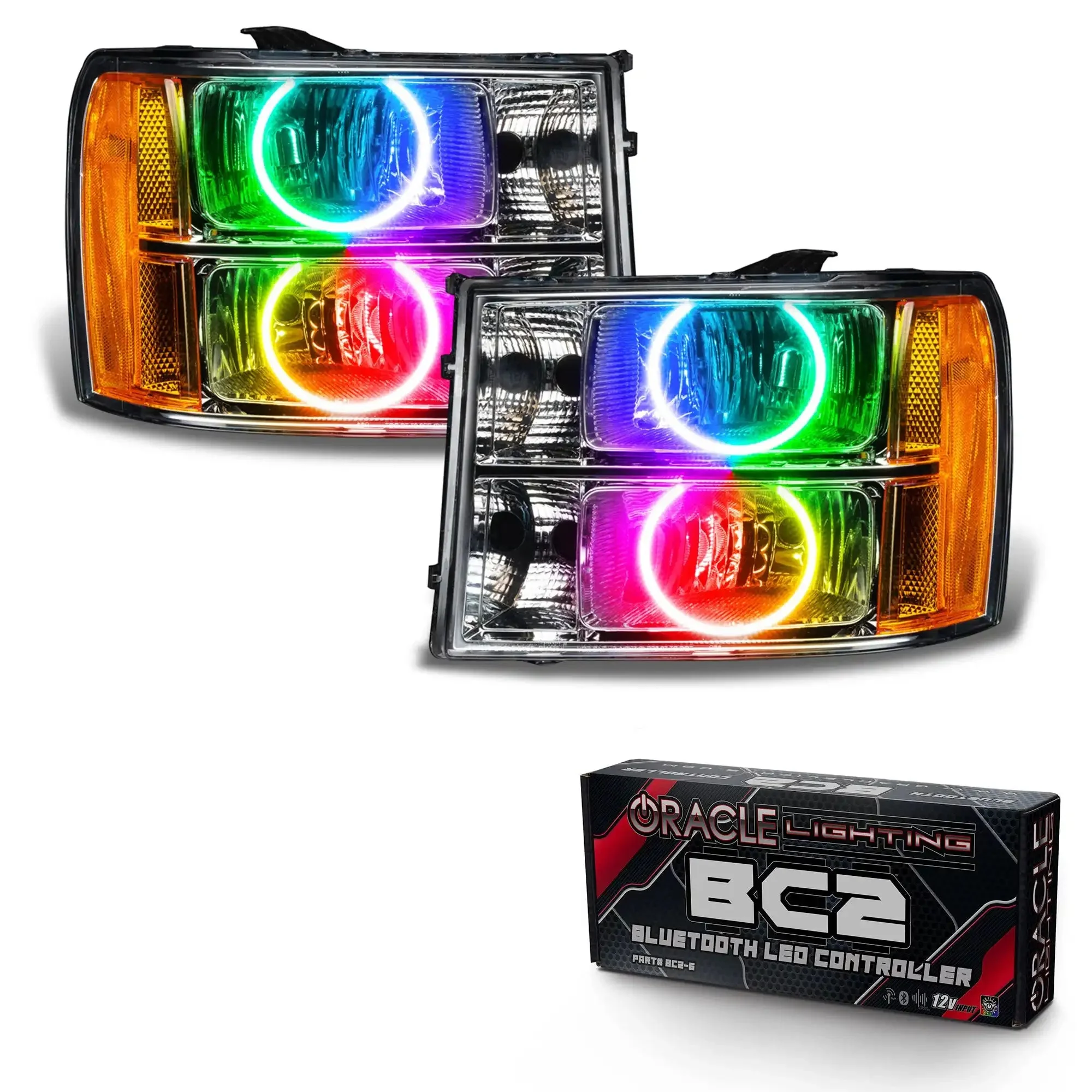 ORACLE Lighting 2007-2013 GMC Sierra Pre-Assembled Halo Headlights - Round Ring Design - Image 13