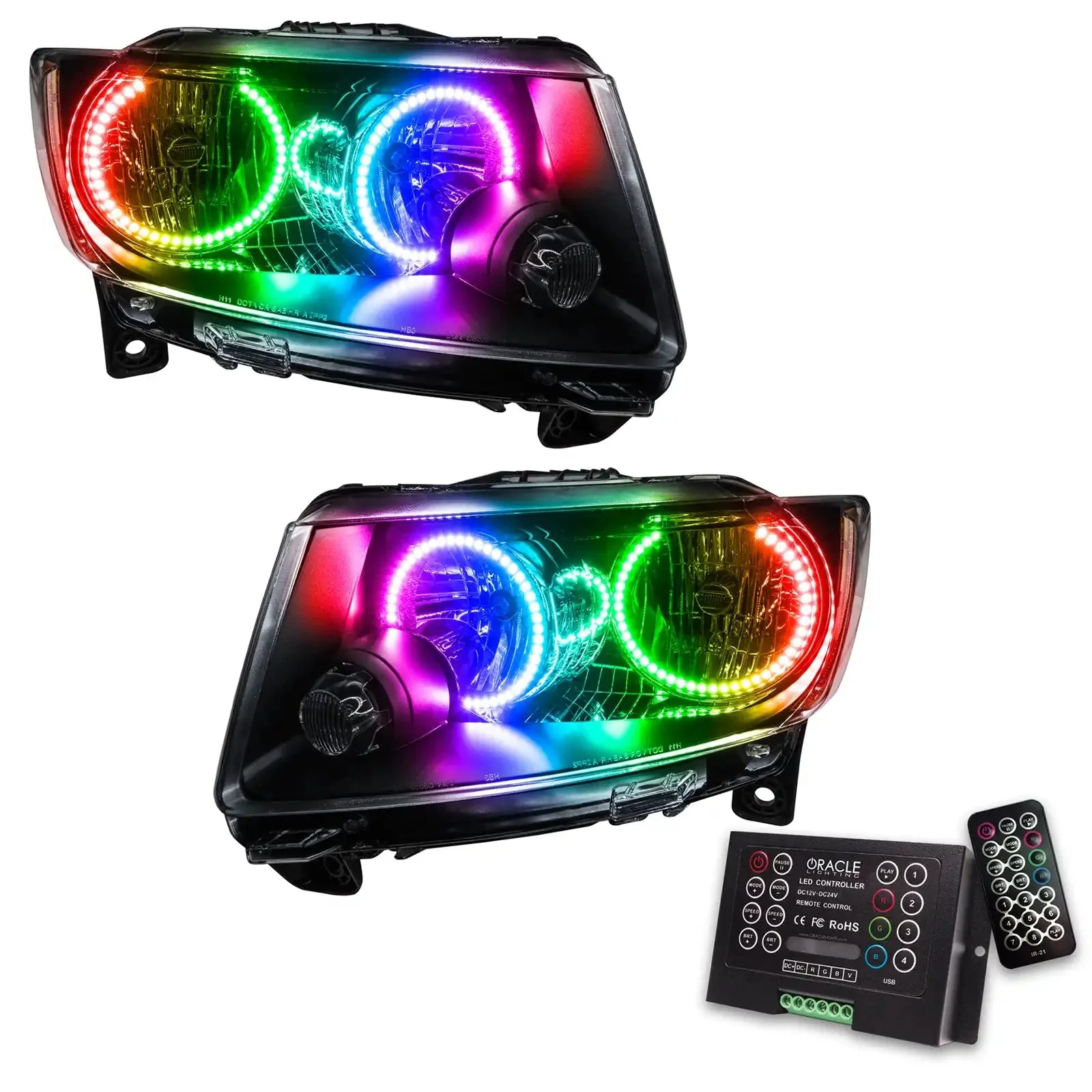 ORACLE Lighting 2011-2013 Jeep Grand Cherokee Pre-Assembled Halo Headlights - Non HID - Chrome - Image 11